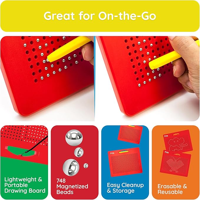 Picasso Toys Magnetic Drawing Board 12x10 inch Large 748 Bead Magnet Tablet Pad Erasable Reusable Writing Playboard STEM Toys Educational Playset Open-Ended Learning Kit Child Brain Development PTB01