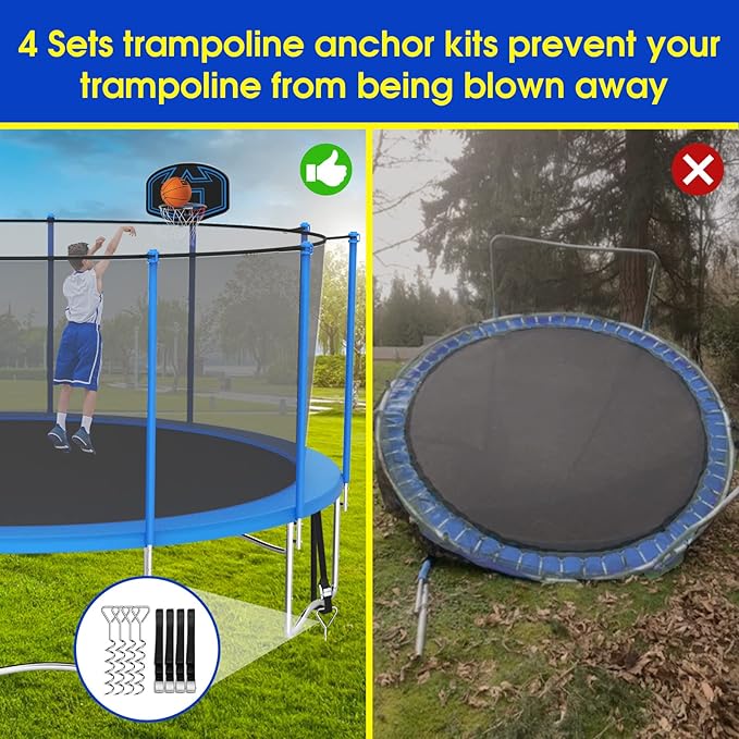 SKYUP Tranpoline 1500LBS 16 15 14 12 10 8 FT Tranpoline for 7-10 Kids and Adults, Windproof Outdoor Tranpoline with Enclosure Net, Basketball Hoop, Easy to Install & Last Long - ASTM Approved