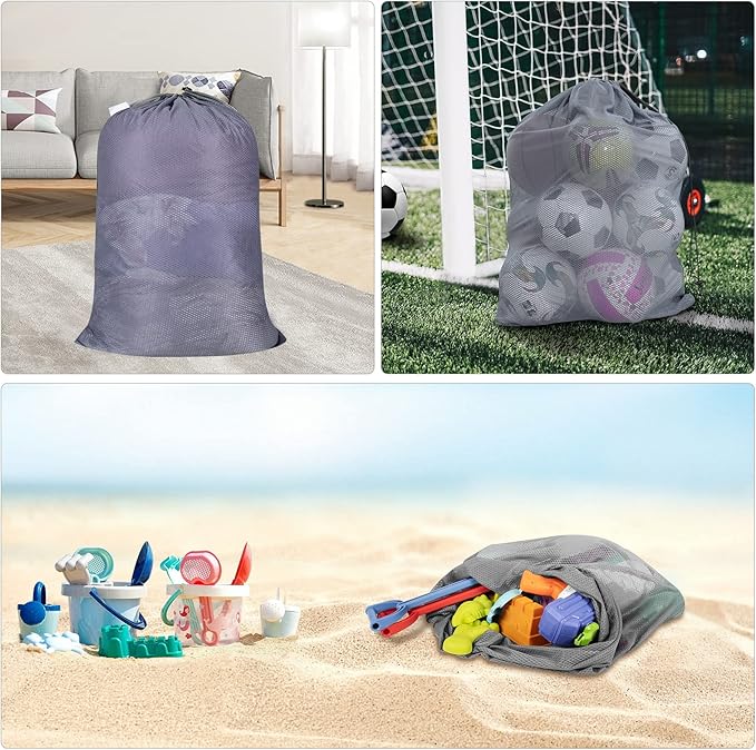 Polecasa Heavy Duty Large Mesh Laundry Bag with ID Tag and Locking Drawstring Closure - 24 x 36 inches - Laundry Hamper Liner, Washable Laundry Bags for Travel, Sports, Dorms (Grey)