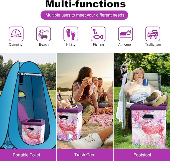 Upgrade XL Portable Toilet for Adults, Extra Large Portable Travel Floding Toilet, Camping Tall Toilets with Lid for Adults and Kids Compact Potty for Car,Hiking,Beach and Camping