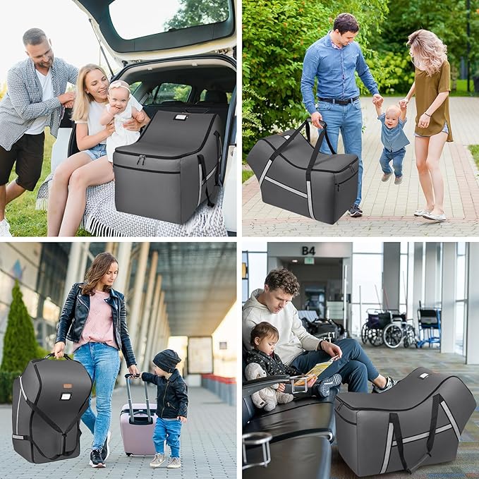 Infant Car Seat Travel Bag for Airplane Compatible with All Nuna Pipa Car Seat and Base,Chicco KeyFit 30 and Base, Padded Car Seat Bags for Air Travel,Car Seat Gate Check Bag with Side Pocket, Gray