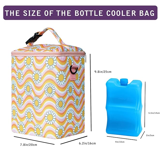 Breastmilk Cooler Bag with Ice Pack Fits 4 Baby Bottles Up to 9 Ounce Insulated Baby Bottle Bag Breast Milk Cooler on The Go with Strap Baby Bottle Cooler Bag for Nursing Mom Daycare or Travel