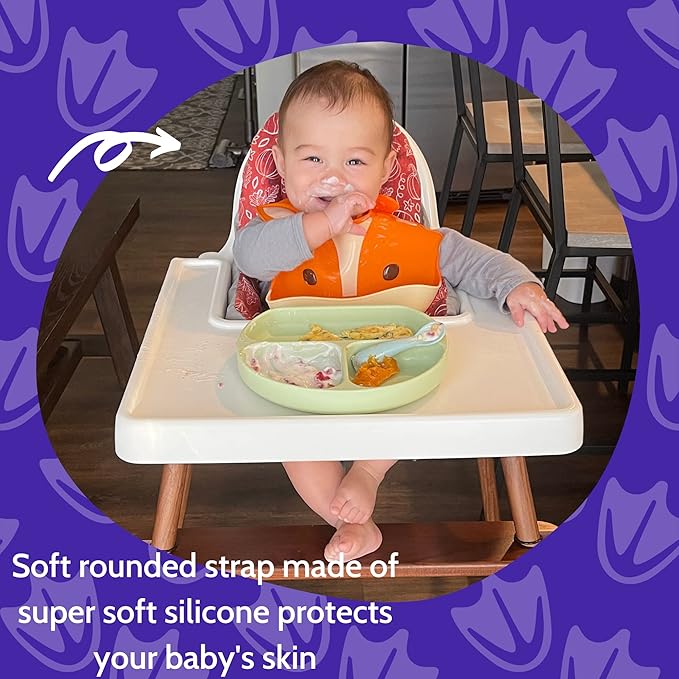Silly Goose Silicone Animal Baby Bibs for Babies and Toddlers, Waterproof, Adjustable, Soft, Extra Wide Food Catcher Pocket (Baby Fox)