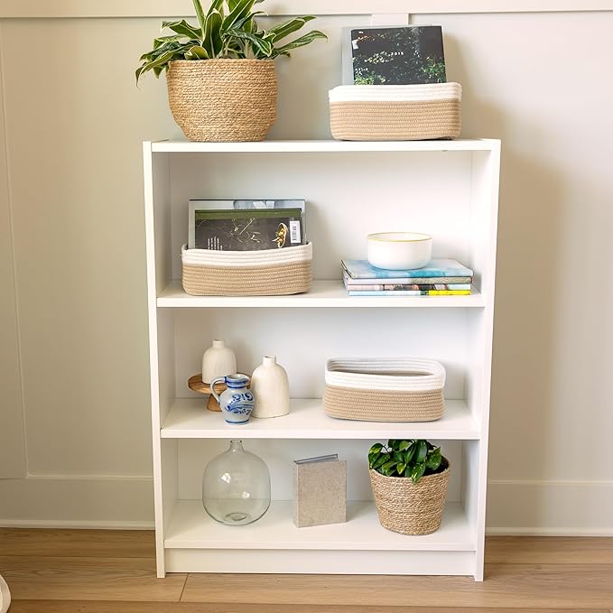 NaturalCozy 11.8"x8"x4.5” Storage Baskets for Shelves 3 Pack | Cotton Rope Woven Small Baskets for Organizing | Small Storage Bins for Nursery, Bathroom, Closet, Cube Shelf, Decorative, Gift Basket