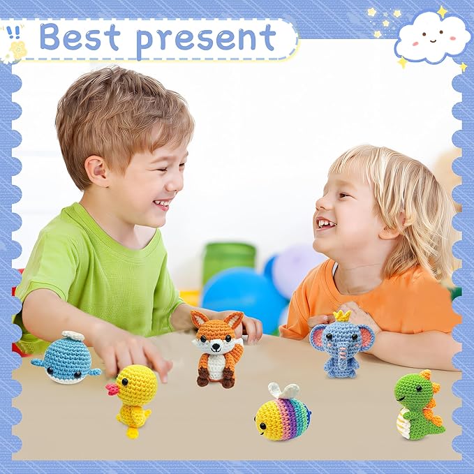 VICWARLWX 6 Pack Crochet Kit for Beginners Kids, Crochet Animal Kit for Kids, Knitting Kit for Beginners, Crochet Starter Kits, Animal Craft Knitting Crocheting Kits with Step-by-Step Video Tutorials