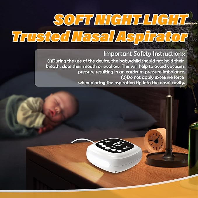 TopQuaFocus Electric Baby Nasal Aspirator, Nose Sucker for Toddler, 9 Levels Suction Power for Children's Nasal Cleans, Soothing Night Light and Nursery Rhyme, 5 Silicone Tips