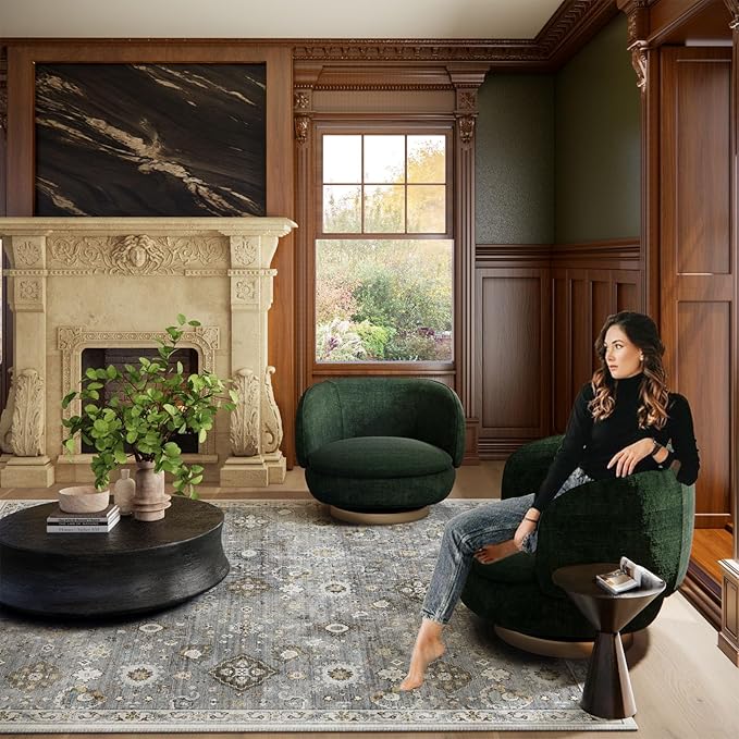 Machine Washable Rug for Living room: 8x10 Area Rugs Boho Vintage Rugs Stain Resistant Non Slip Low Pile Lightweight Soft Carpet for Bedroom Kitchen Dining Room Nursery Kids Room Farmhouse Home Office