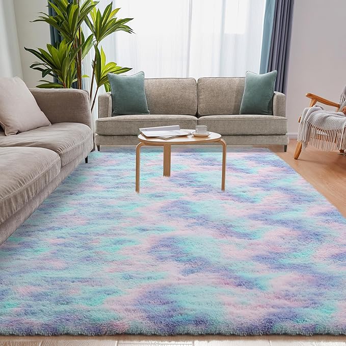Rainbow Rug for Girls Room, 3x5 Fluffy Area Rugs for Bedroom, Colorful Kids Rug Cute Anti-Skid Indoor Carpet for Nursery, Living Room, Playroom, Home Decor