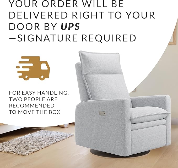 Arya Modern Nursery Chair Glider Recliner with 180° Swivel - Cozy Motorized Reclining Nursing Chair with USB Ports, Gentle Motion, Ergonomic Design, Canadian-Made (Heather Grey/ARLO Fabric)