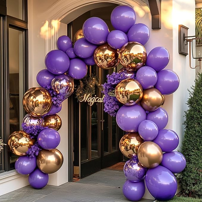 RUBFAC 129pcs Purple Balloons Different Sizes 18 12 10 5 Inch, Lavender Lilac Latex Balloon Garland Arch Kit for Halloween Masquerade Party Decorations Birthday Anniversary Baby Shower Party Supplies