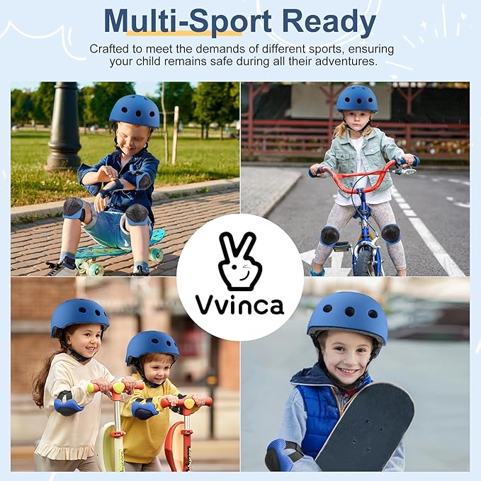 Vvinca Kids Toddlers Bike Helmet Adjustable for Ages 3-5-8 Years, Knee Pads and Elbow Pads Set Wrist Guard Sports Protective Gear Set for Roller Skate Bicycle Skateboard Scooter Girl Boy Birthday Gift