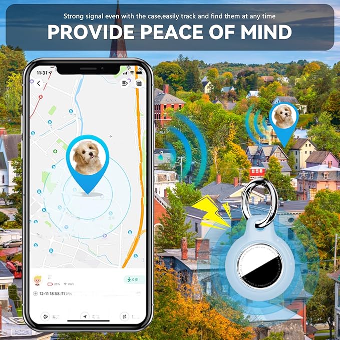 Upgrade Waterproof Airtags Holder with Apple Airtags Keychain, Hard PC Air Tag Case, Anti-Scratch & Shock Air tag Holder,Men's Women's Keyrings & Keychains, for Dog,Car Key,Luggage -Sky Blue