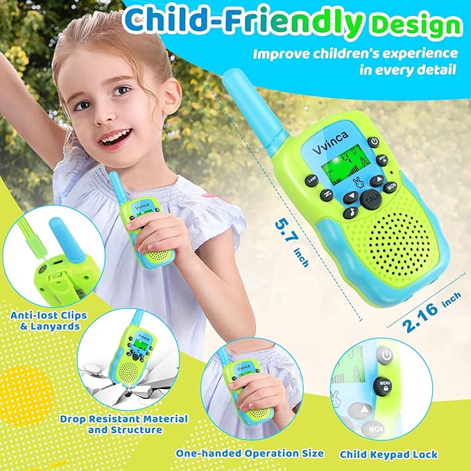 Vvinca Rechargeable Walkie Talkies for Kids 4 Pack, 5-7 Year Old Boy Toys Long Range 22 Channels 2 Way Kids Walkie Talkie with Flashlight for Camping Hiking Indoor Outdoor 3 4 5 6-12 Girl Boy Gift