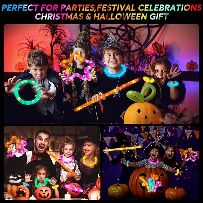24 PCS LED Pop Tubes, Light Up Glow Tubes, Glow in the Dark Party Supplies, Sensory Toys Birthday Party Favors for Kids, Light Up Toys