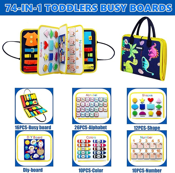MORNOR Busy Board Montessori Toys for Toddlers Sensory Toys Gifts for 1 2 3 4 Year Old Girls & Boys Preschool Learning Activities Educational Travel Toy for Fine Motor Skills (Blue)