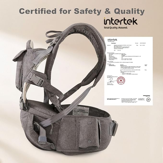SUNVENO 3 in 1 Ergonomic Baby Carrier with Hip Seat for Newborns and Toddlers, Supports 20 lbs and Up, Waist and Back Relief with Large Weight Capacity for All Season Use, Grey