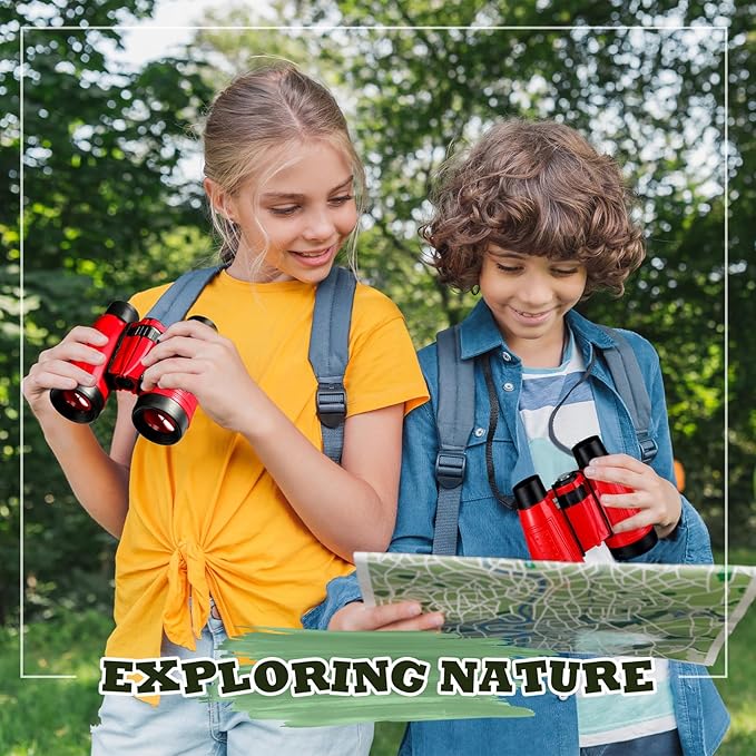 Libima 24 Pcs Binoculars for Kids Educational Compact Kids Binoculars with Neck String Toddler Telescope for Boys Girls Learning Bird Watching Camping Hiking Travel Safaris Birthday Gifts(Red)