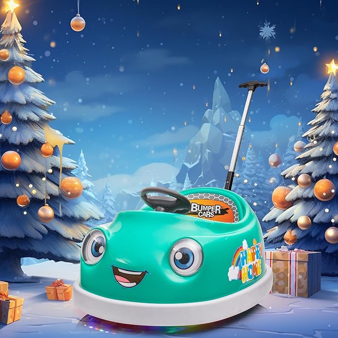 12V Dual Battery Electric Ride on Kids Bumper Car w/Remote Control,360 Degree Spin,Push Rod Rocker Horse Function,3-Speeds Babies & Toddlers Bumping Car Ride on Toy Gift for 1-4 Years Children(Green)