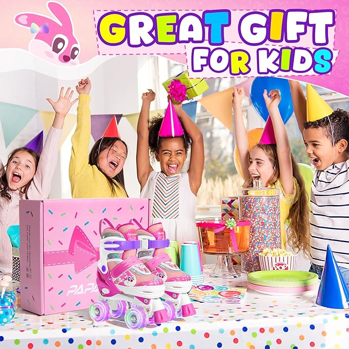 PAPAISON Adjustable Roller Skates for Girls Illuminating Wheels, Kids Toddler Rollerskates Ages 4-6 5-8 8-12