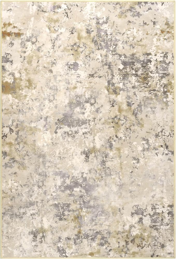 Nursery Rug for Baby Girl, 5x7 Beige Washable Rugs for Living Room Bedroom Dorm Non Slip, Stain Resistant Neutral Carpet Low Pile for Classroom, Dining Room, Kids Playroom