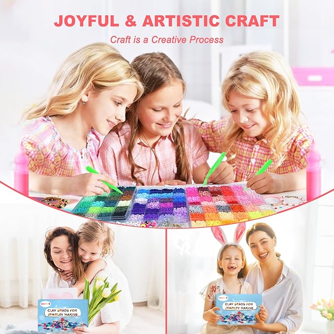 Redtwo 23200 Pcs Clay Beads Bracelet Making Kit 144 Colors 7 Boxes Flat Polymer Heishi Beads Set for Friendship Jewelry Making with Pendant Charms Crafts Gifts for Girls Ages 6-12 Kids Adults