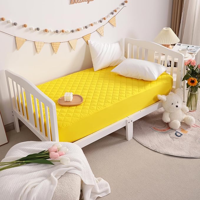 NTBAY 2 Pack Waterproof Mini Crib Mattress Protector, Quilted 24"x38" Fitted Mattress Cover - Machine Washable - Soft and Breathable Baby Mattress Pad Sheet for Mini Crib and Baby Playards, Yellow