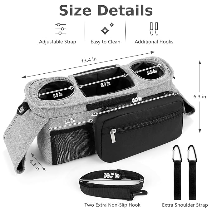 Accmor Universal Stroller Organizer with Insulated Cup Holder Detachable Phone Bag and Shoulder Strap,Stroller Bag Caddy Organizer Fits for Uppababy, Baby Jogger, Britax Strollers