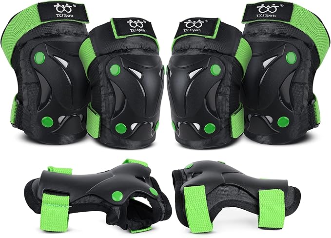 TXJ Sports Knee Pads Elbow Pads with Wrist Guards Protective Gear Set for Kids Youth Skateboard Sports Skateboarding Roller Skating Bicycling 6 in 1