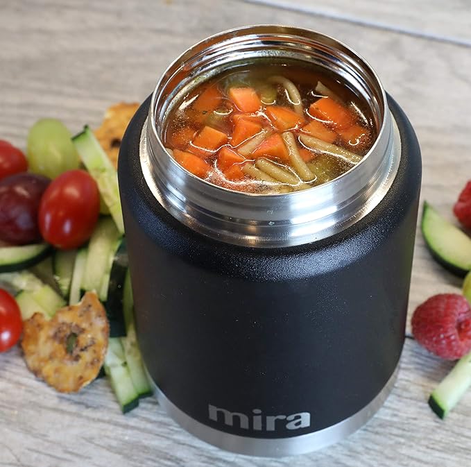 MIRA 15 oz Insulated Food Thermos for hot and cold foods - Leak-Proof Stainless Steel Container with Spoon - Pearl Blue