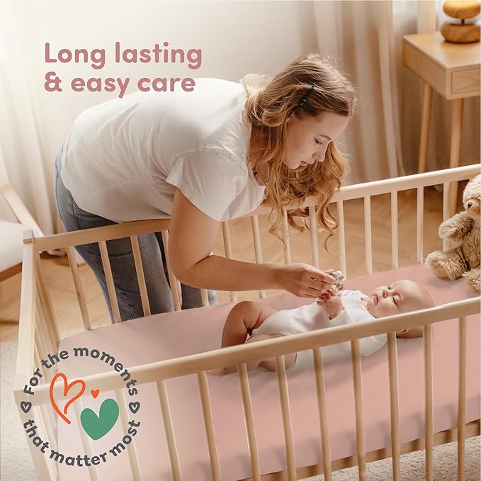 Sweety Fox 2-Pack Cotton Jersey Crib Sheets – Soft Fitted Sheets for Boys and Girls, Mini Crib Sheets, Toddler Bed Sheets (White/Pink)