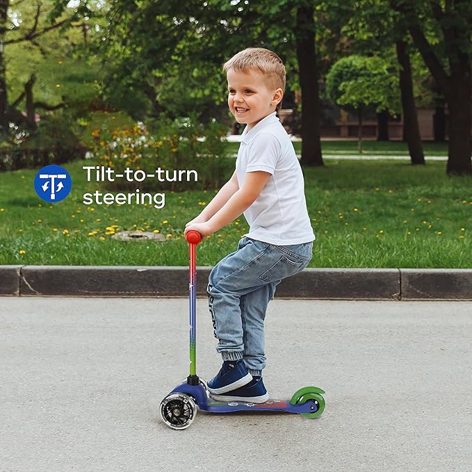 PJ Mask Self Balancing Kick Scooter with Light Up Wheels, Extra Wide Deck, 3 Wheel Platform, Foot Activated Brake, 75 lbs Limit, Kids & Toddlers Girls or Boys, for Ages 3 and Up