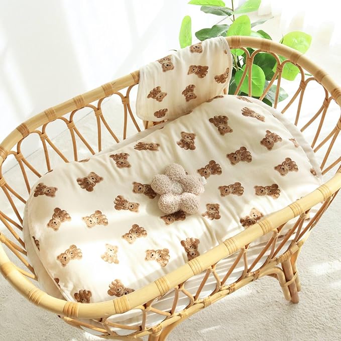 LifeTree Muslin Baby Lounger Cover, Newborn Slipcover Lounger Cover for Boys Girls Infant, Soft 70% Viscose from Bamboo and 30% Cotton, Cover Only, Bear Pattern, 30.7in x 20in