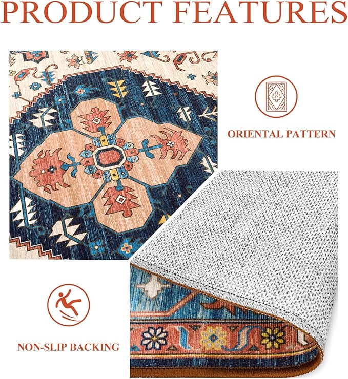 Lahome Boho Rugs for Living Room - 4x6 Area Rug Machine Washable Bedroom Rugs Non-Slip Low-Pile Entryway Carpet Throw Oriental Distressed Kitchen Indoor Floor Carpet for Dining Room Bathroom Office