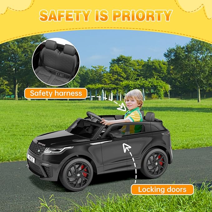Hetoy Kids Ride On Car with Remote, Licensed Land Rover Kids Electric Car, Ride On Toys for Kids 3-8 with Mp3 Player, Rocking, Pull Rod, Black