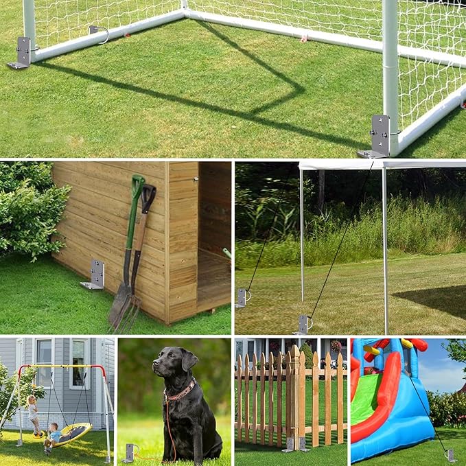 Eurmax USA Ground Anchors Heavy Duty Adjustable L-Shaped Head Shed Tent Stakes Trampoline Anchors, Trampoline Stakes for Sheds,Swing Sets,Mobile Home,Carports Set of 4(Silver)