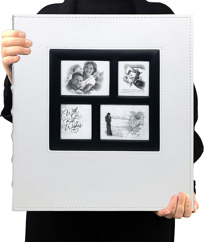 RECUTMS Photo Album 4x6 Holds 500 Photos Black Pages Large Capacity Leather Cover Wedding Family Baby Photo Albums Book Horizontal and Vertical Photos (White)