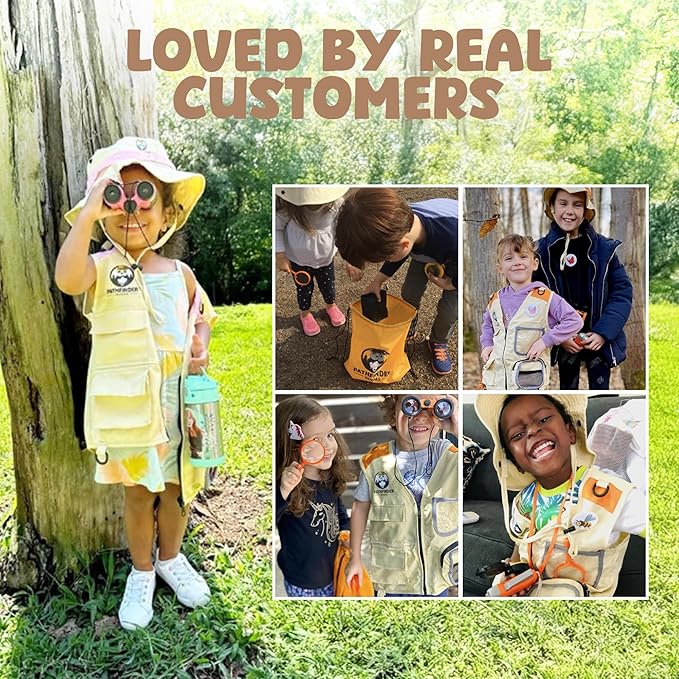 Kids Bug Catching Kit - Complete Explorer Kit with Safari Vest, Hat & More - Cute Dress-Up Safari Costume, or Zoo Keeper - Outdoor Explorer Set & Bug Toys for 3-7 Year Old Boys Girls + Adventure Book