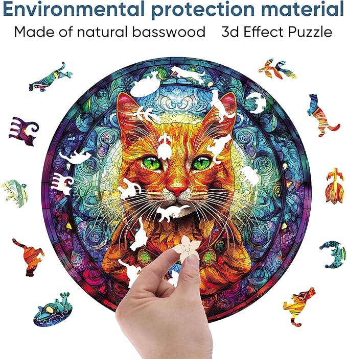 Cool Wooden Puzzle for Adults 500 Piece, Yellow Cat Wooden Jigsaw Puzzles, Beautiful Wooden Puzzle with Box Birthday Gifts for Adults and Kids Family Game(16.5 * 16.5in)