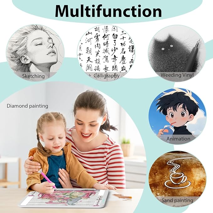 HIUKCOLED Wireless Battery Powered A3 Light Pad, 3 Colors Stepless Dimmable and 6 Levels Brightness Light Board, Rechargeable LED Light Tracing Box for Diamond Painting,Cricut Weeding Vinyl Tools