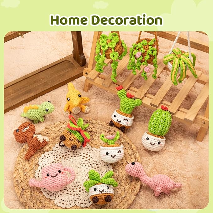 Mewaii Crochet Kit for Beginners,9PCS Crocheting Plant Kit with Step-by-Step Video Tutorial,DIY Easy Knitting Kit with 40% Extra Peasy Yarn for Adults & Kids