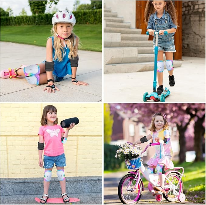 Kids Knee and Elbow Pads Set, 7 in 1 Skating Protective Gear for Skateboard, Roller Skating, Scooter, Cycling, 3-8 Years