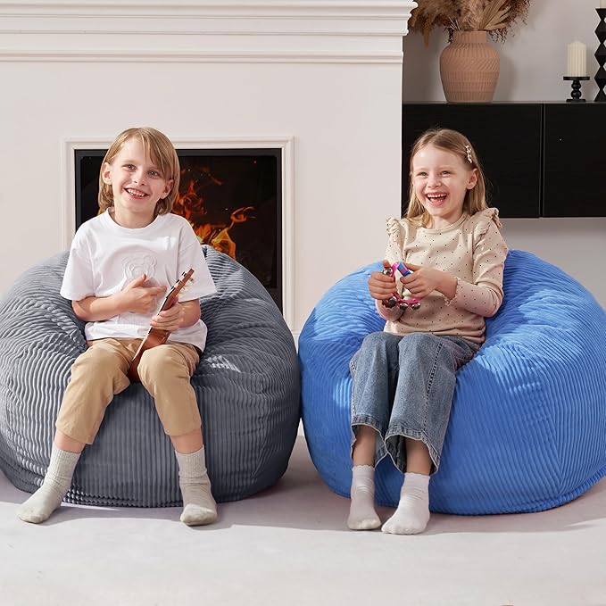 Homguava 2FT Bean Bag Chair,Teardrop Bean Bags Small Beanbag Chair with Memory Foam Filled and Ultra Soft Corduroy Cover for Living Room, Bedroom (Small,Blue)