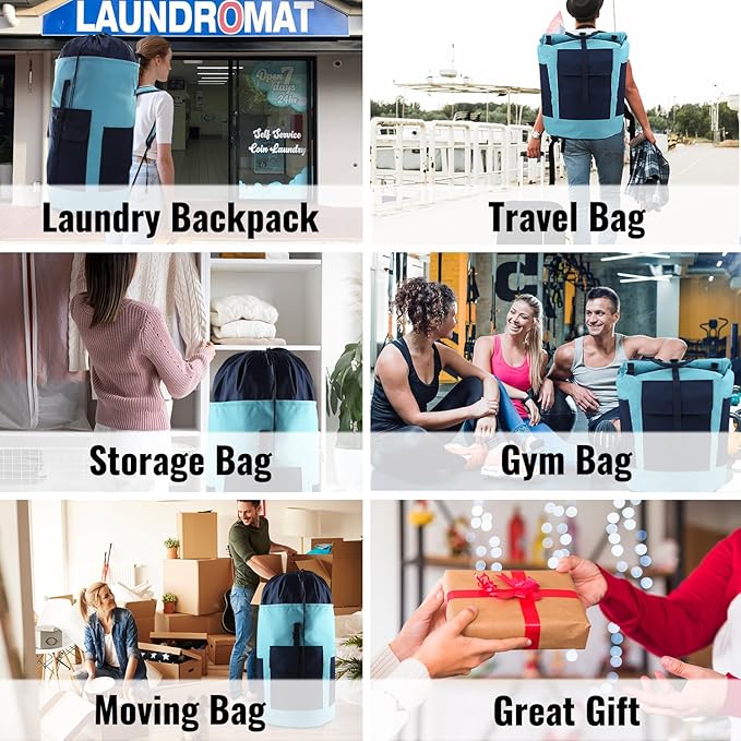 Laundry Bag Backpack, 125L Extra Large Travel Laundry Bags with Shoulder Straps, Adjustable & Extendable Design, Laundry Hamper Bag with 3 Pockets for Laundromat, College, Travel, Camping