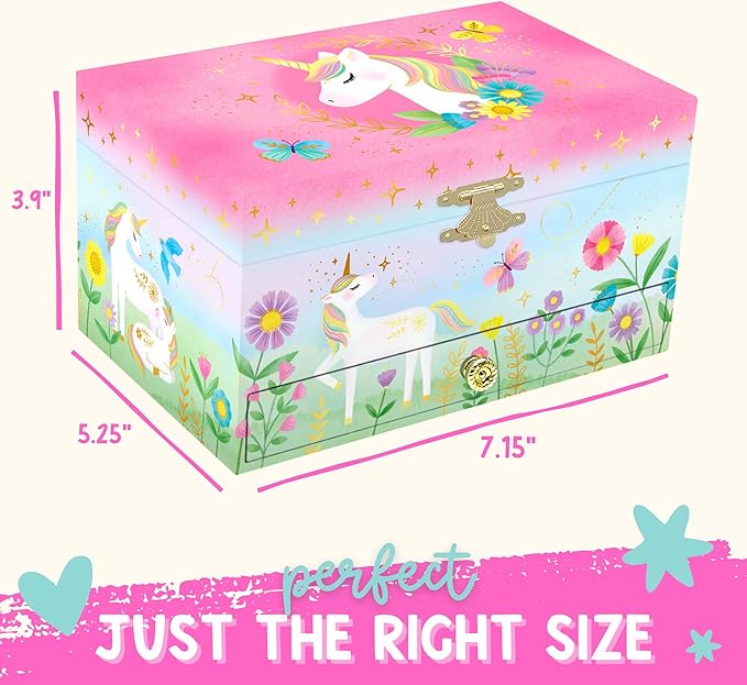 Musical Unicorn Kids Jewelry Box - Girls Jewelry Box with Mirror, Unicorn Toys for Girls Age 4-6