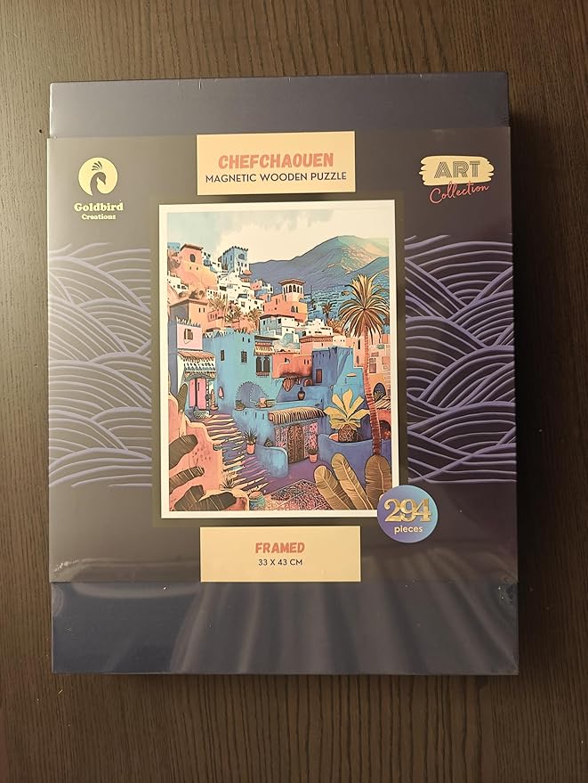 Magnetic Wooden Puzzles with Frame for Adults - Framed Wooden Jigsaw Puzzle - Rompe Cabezas para Adultos - Landscape Wall Art Decor - Original Christmas & Birthday Gift (Chefchaouen)