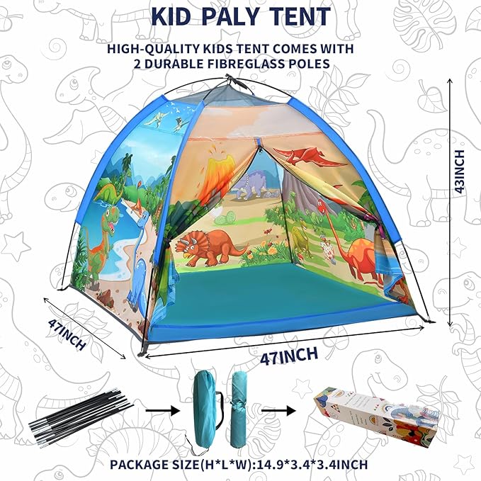 Kids Play Tents,the World of Dinosaurs Tents for Kids Indoor/Outdoor fun, Dinosaurs Dome Playhouse for Boys & Girls,Durable and Breathable Premium Material, Perfect Kidâs Gift- 47" x 47" x 43"