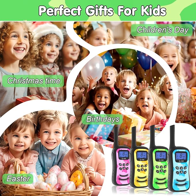 Qniglo Walkie Talkies for Kids Rechargeable 2 Pack,Camouflage Walky Talky for Children's Day Christmas Birthday Gifts Toys for Age 3-12 Boys Girls