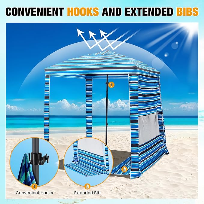 HOMEDEMO Beach Canopy UPF 50+, 6'×6', Easy Set up and Take Down Tent with Sand Pockets, Side Wall Shade Wind Waterproof for Kids, Family & Friends