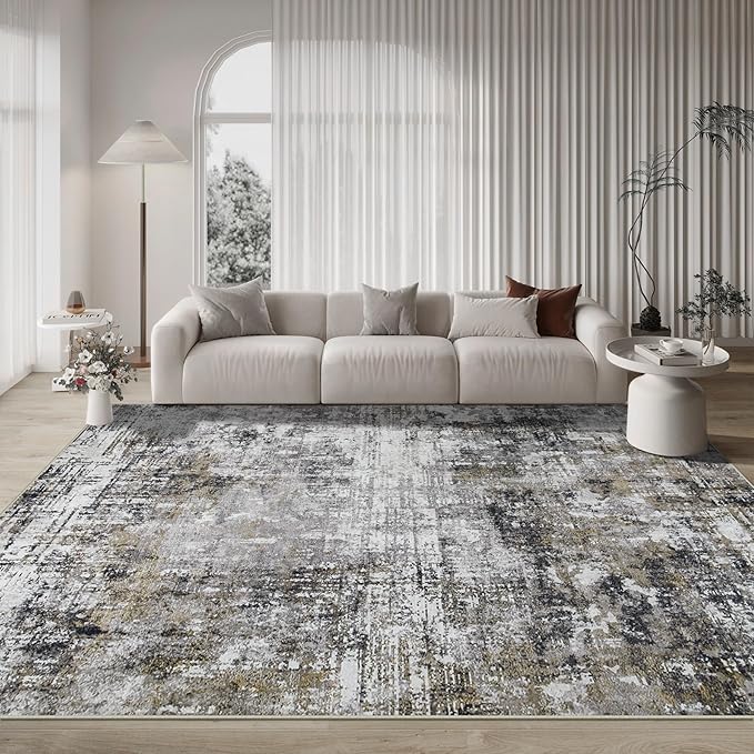 10x14 Area Rugs Large Living Room Rug Washable: Modern Abstract Rug Indoor Modern Carpet Non Slip for Dining Room Bedroom Nursery Home Office Black Gold