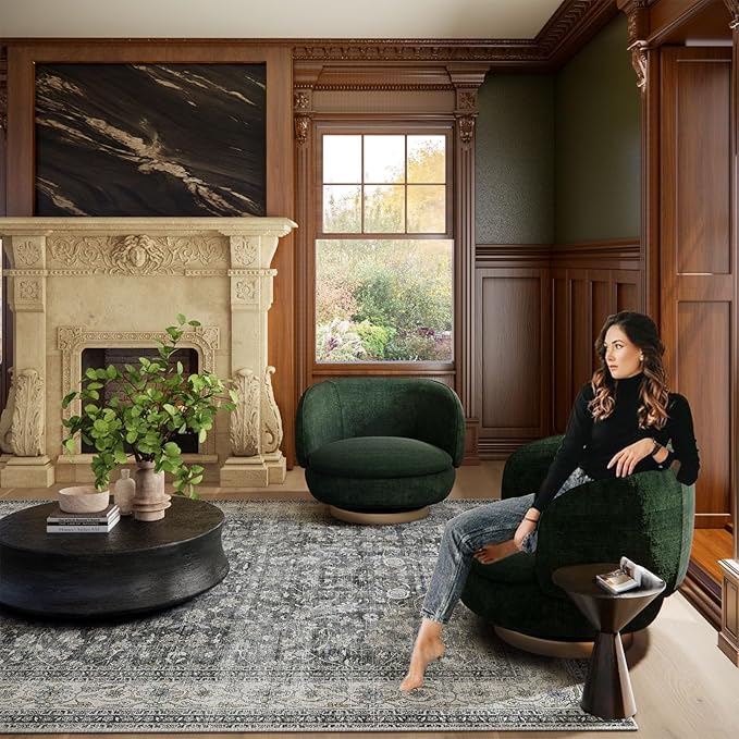 Machine Washable Rugs for Living Room: 6x9 Bedroom Rug Vintage Boho Area Rug Stain Resistant Non Slip Low Pile Lightweight Soft Carpets for Living Room Dining Room Kitchen Nursery Kids Room Farmhouse